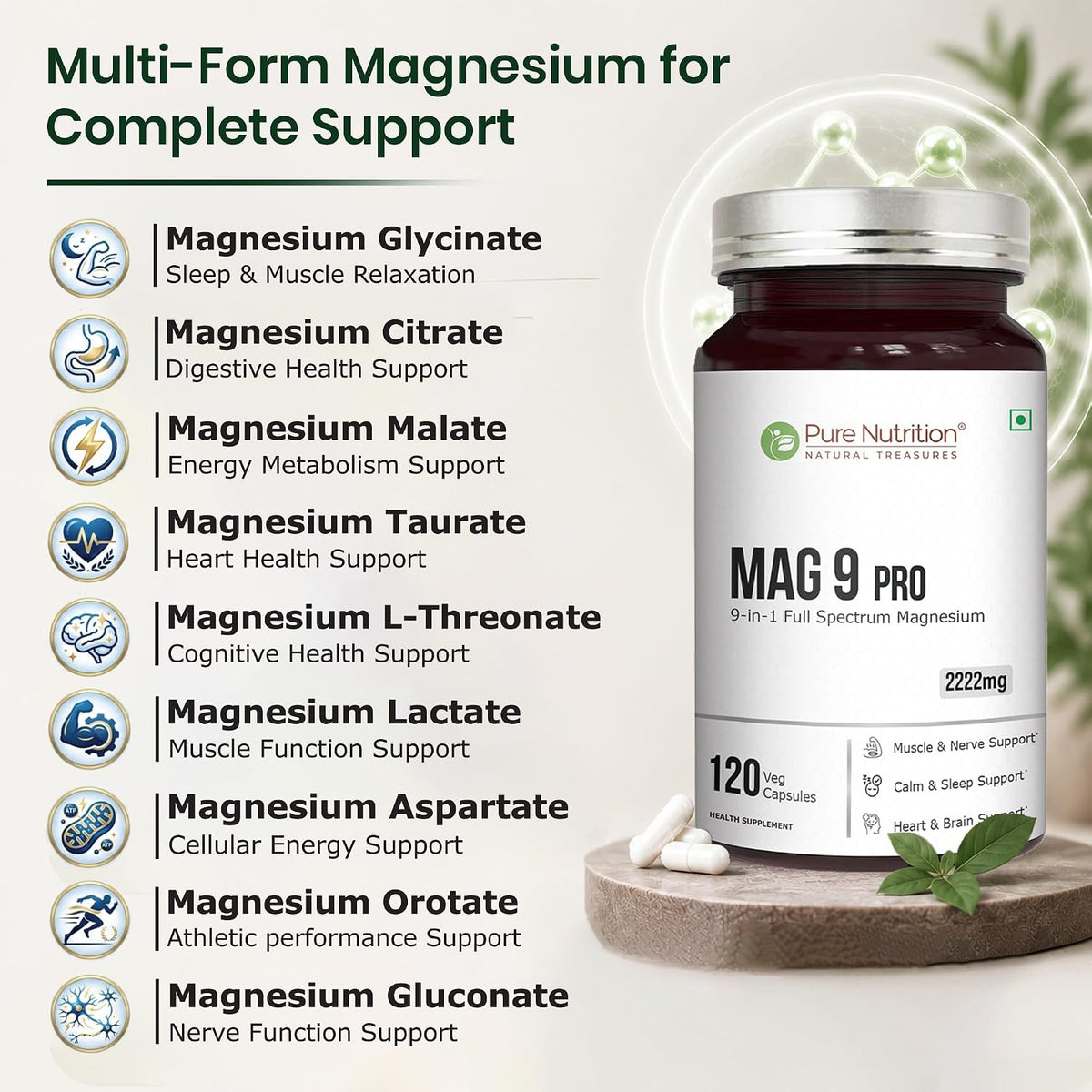 Pure Nutrition Mag 9 Pro 120 Capsules | Magnesium Complex for Muscle, Nerve & Energy Support