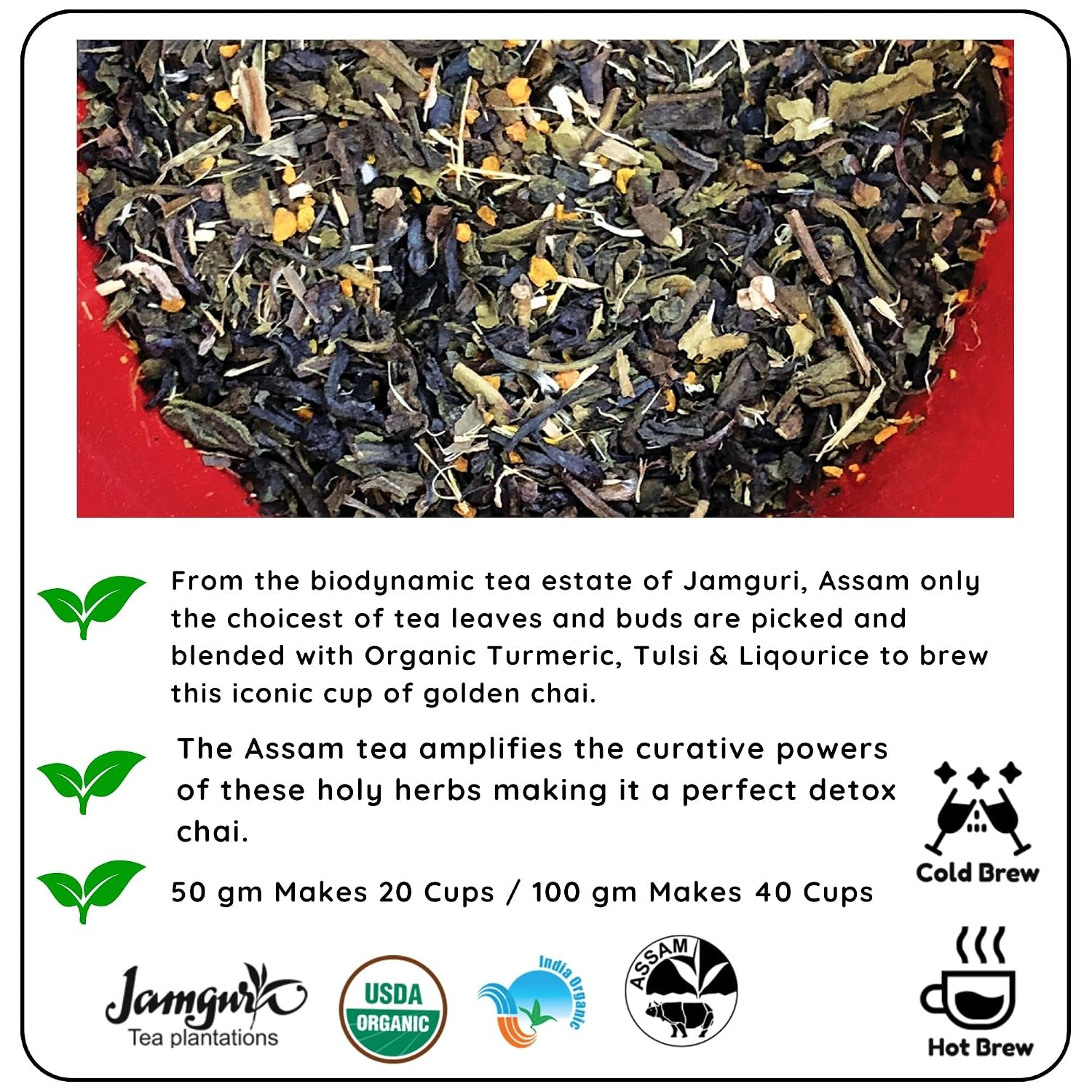 Radhikas Fine Teas Immunity Turmeric Tulsi Liqourice Chai - Cleanse & Restore Health - 100gm