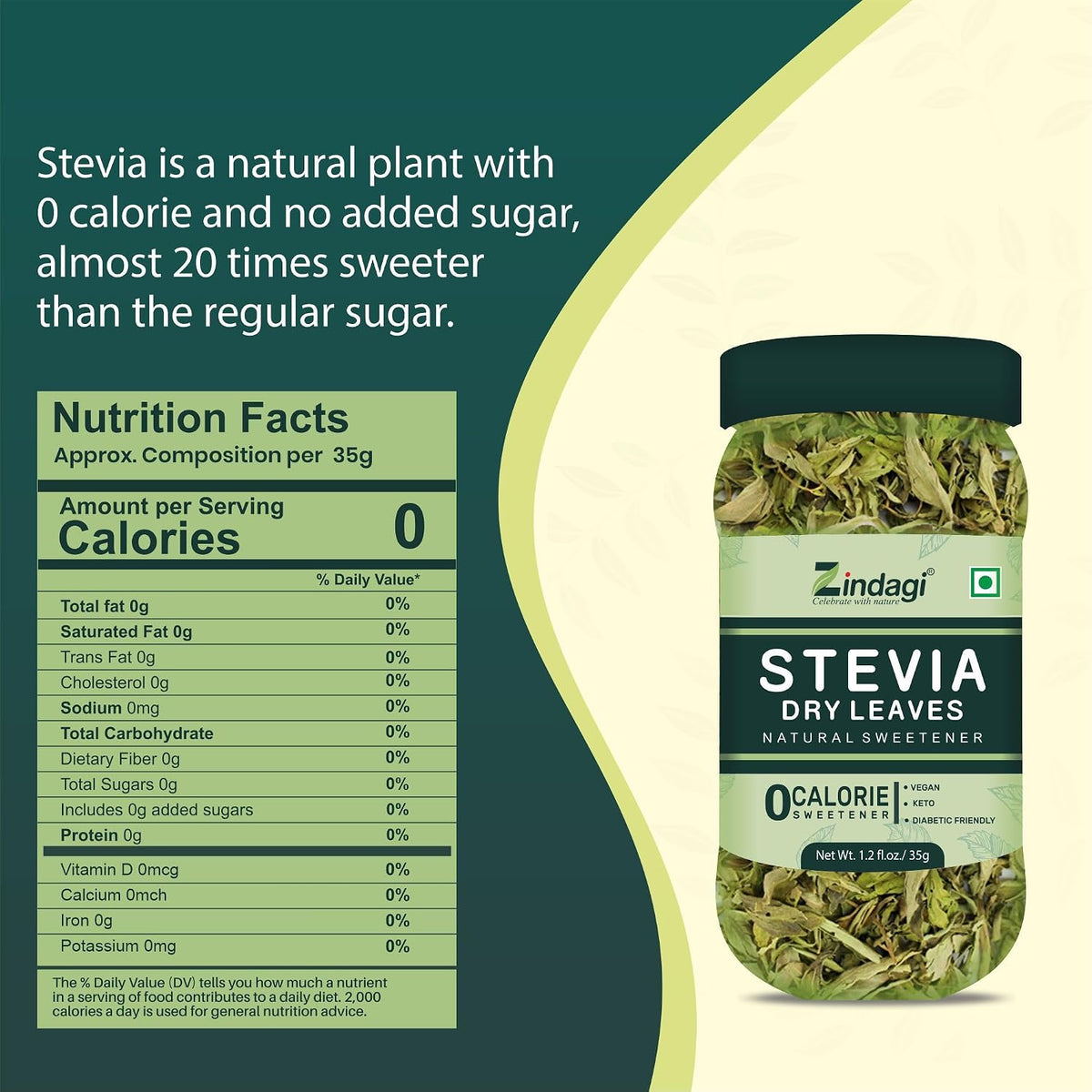 Zindagi Stevia Sugar-Free Powder & Stevia Plant Dry Leaves | 100% Natural Zero-Calorie Sweetener Combo Pack