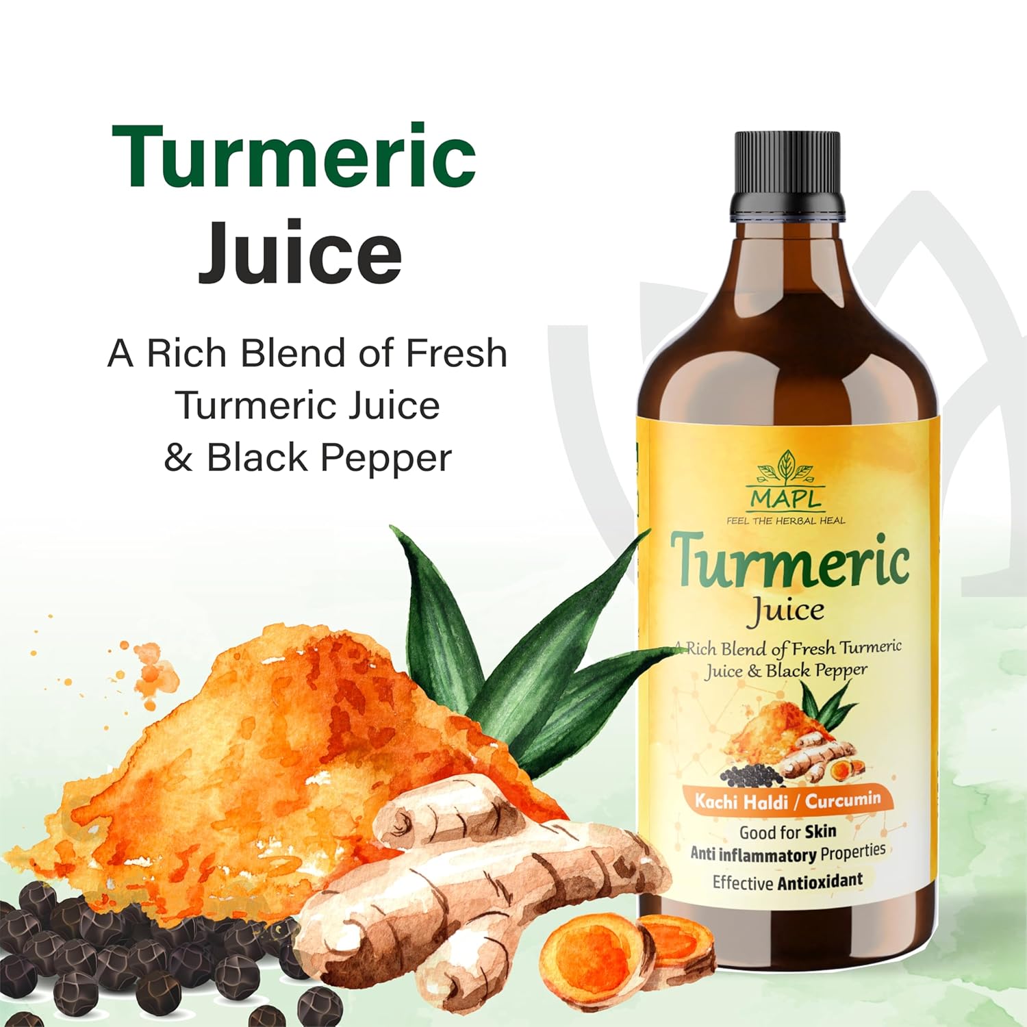 MAPL Turmeric Black Pepper Juice 500ml | Curcumin Rich Ayurvedic Drink | Supports Immunity, Joint Health & Digestion | Natural Formula