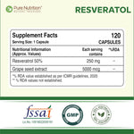 Pure Nutrition Resveratrol with Grape Seed Extract, 120 Veg Capsules | Antioxidant Support
