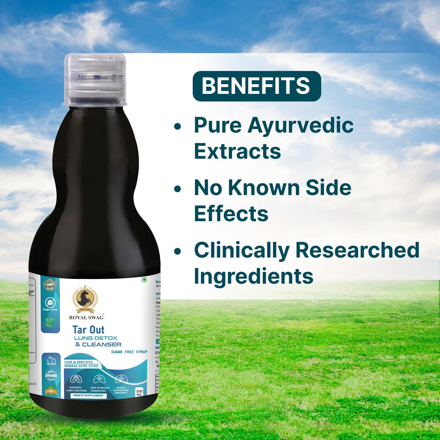 Royal Swag Tar Out Lung Detox Syrup - Sugar Free for Smokers (200ml x Pack of 3)