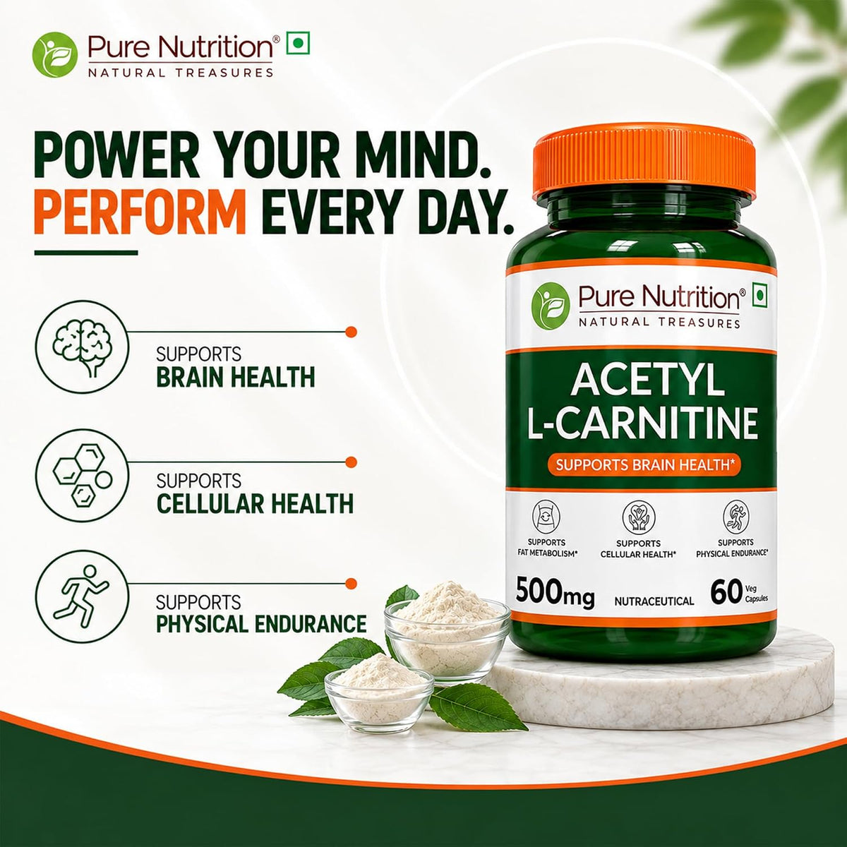 Pure Nutrition Acetyl L-Carnitine 500mg, 60 Capsules | Energy & Fitness Support Supplement