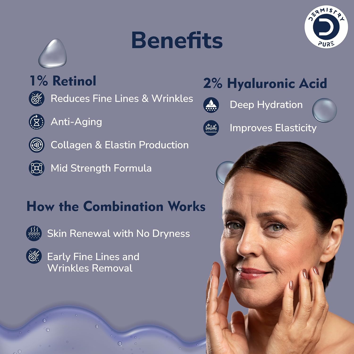 Dermistry Pure 1% Retinol 2% Hyaluronic Acid Anti Aging Face Serum