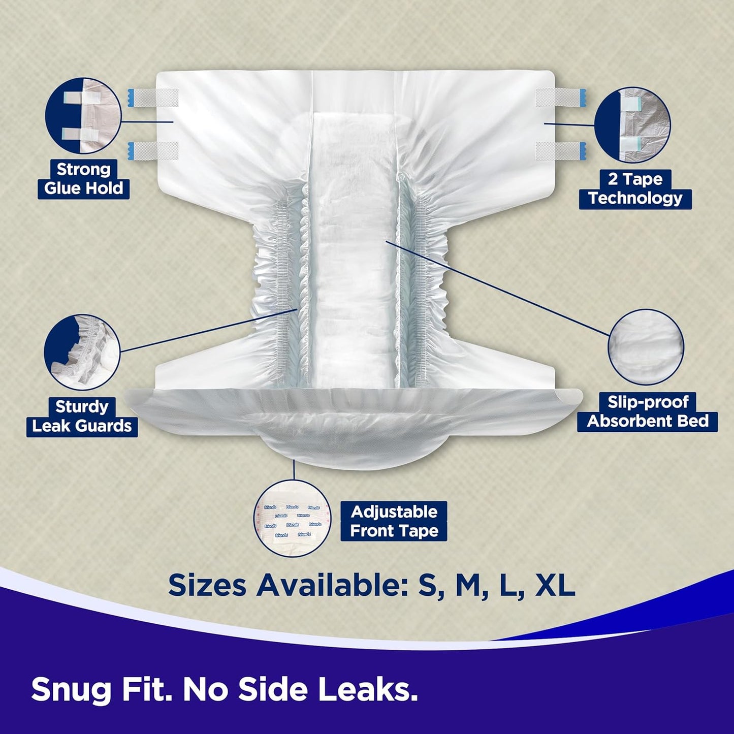 Friends Easy Adult Diaper Medium - 10 Diaper - Pack of 6
