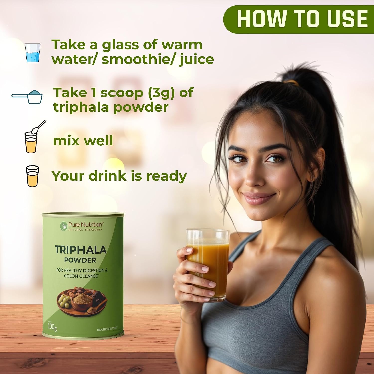 Pure Nutrition Triphala Powder 100g | Ayurvedic Herbal Powder | Digestive & Gut Wellness Support