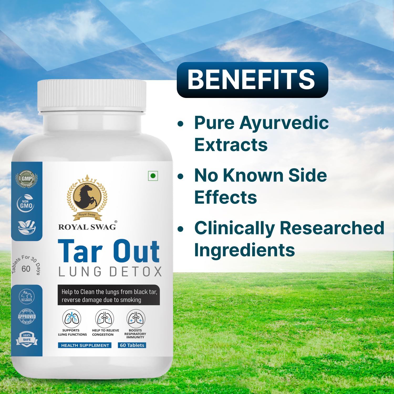 Royal Swag Tar Out Lung Detox Tablets - Natural Respiratory Support (60 Count)
