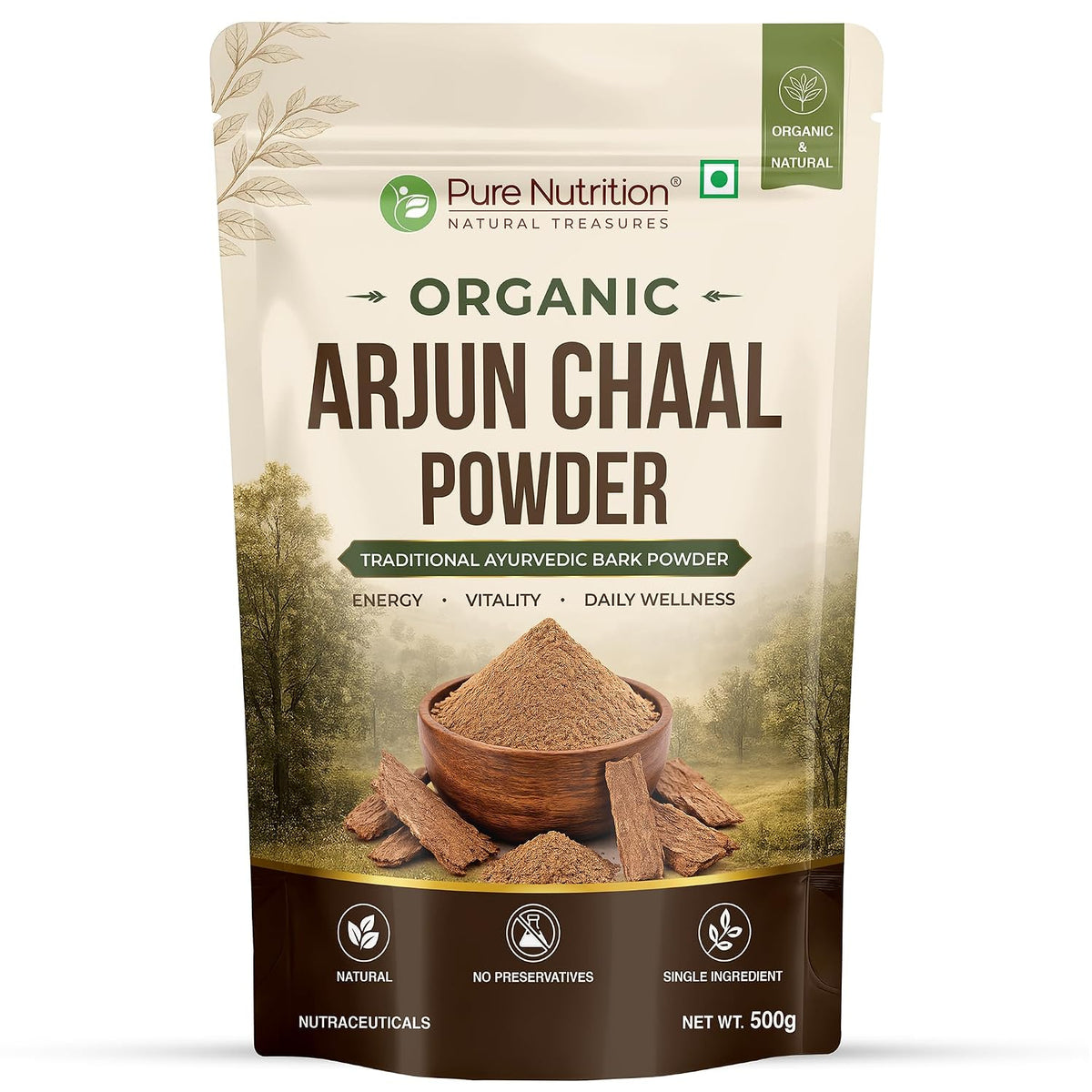 Pure Nutrition Organic Arjuna Chal Powder 500g | Herbal Heart & Cardiovascular Wellness Support