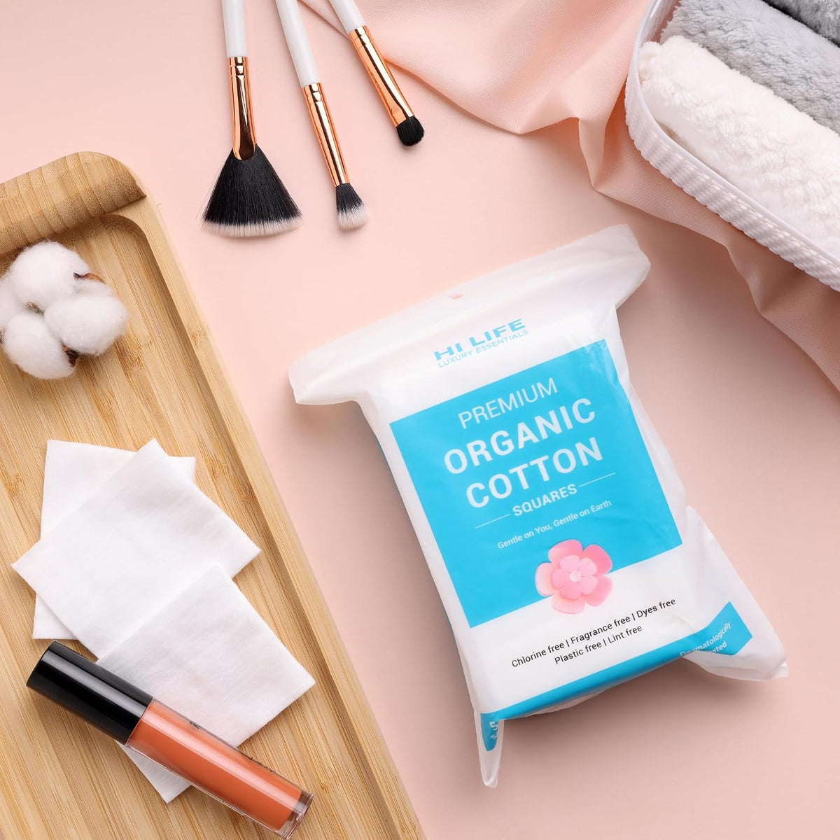 Hi Life Organic Cotton Makeup Remover Pads (Square, Pack of 25) | 100% Pure Organic Cotton Facial Cleansing & Toning Pads