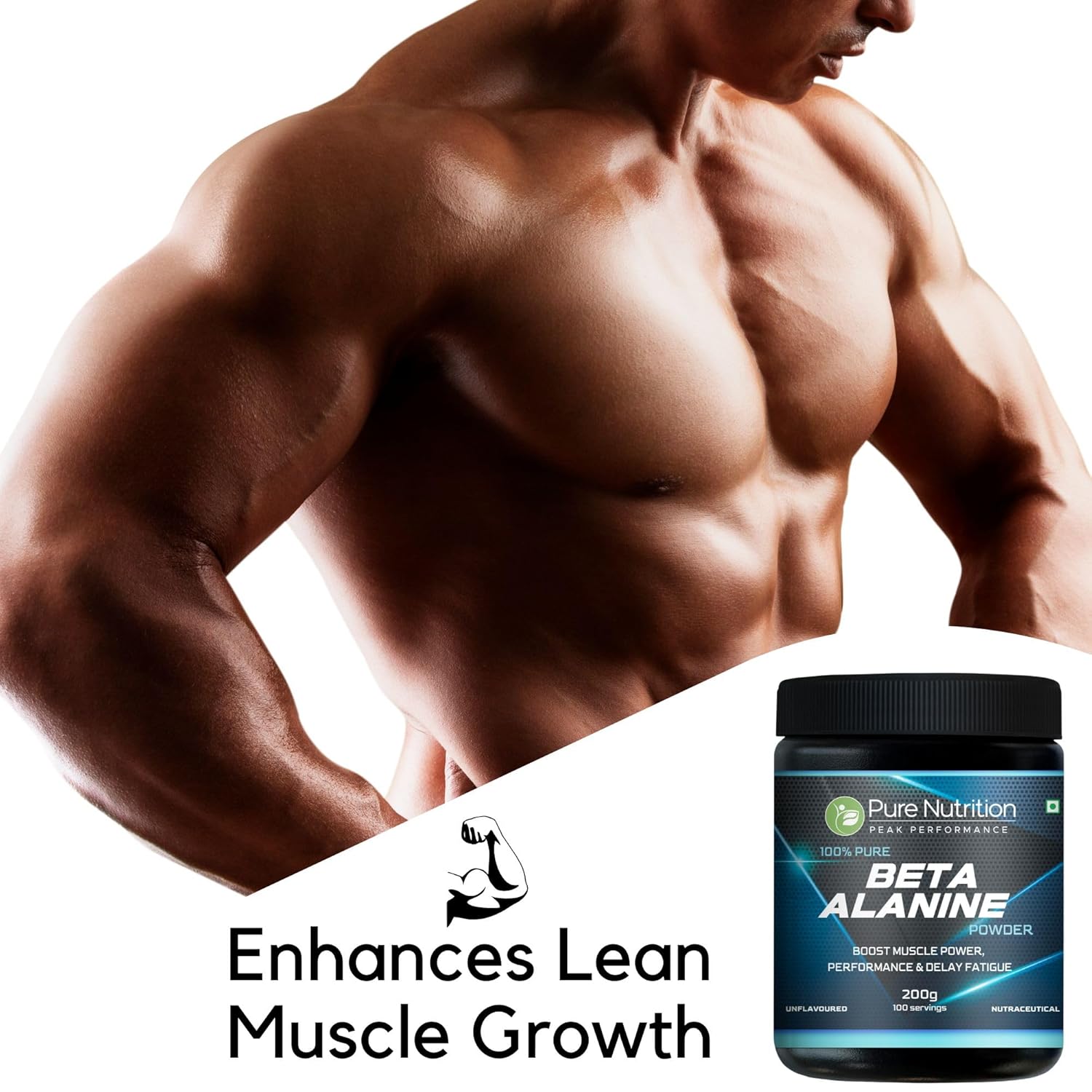 Pure Nutrition Beta Alanine Powder (200 gm), Unflavored | Pre Workout Supplement Amino Acid | Boost Muscle Power & Improve Performance