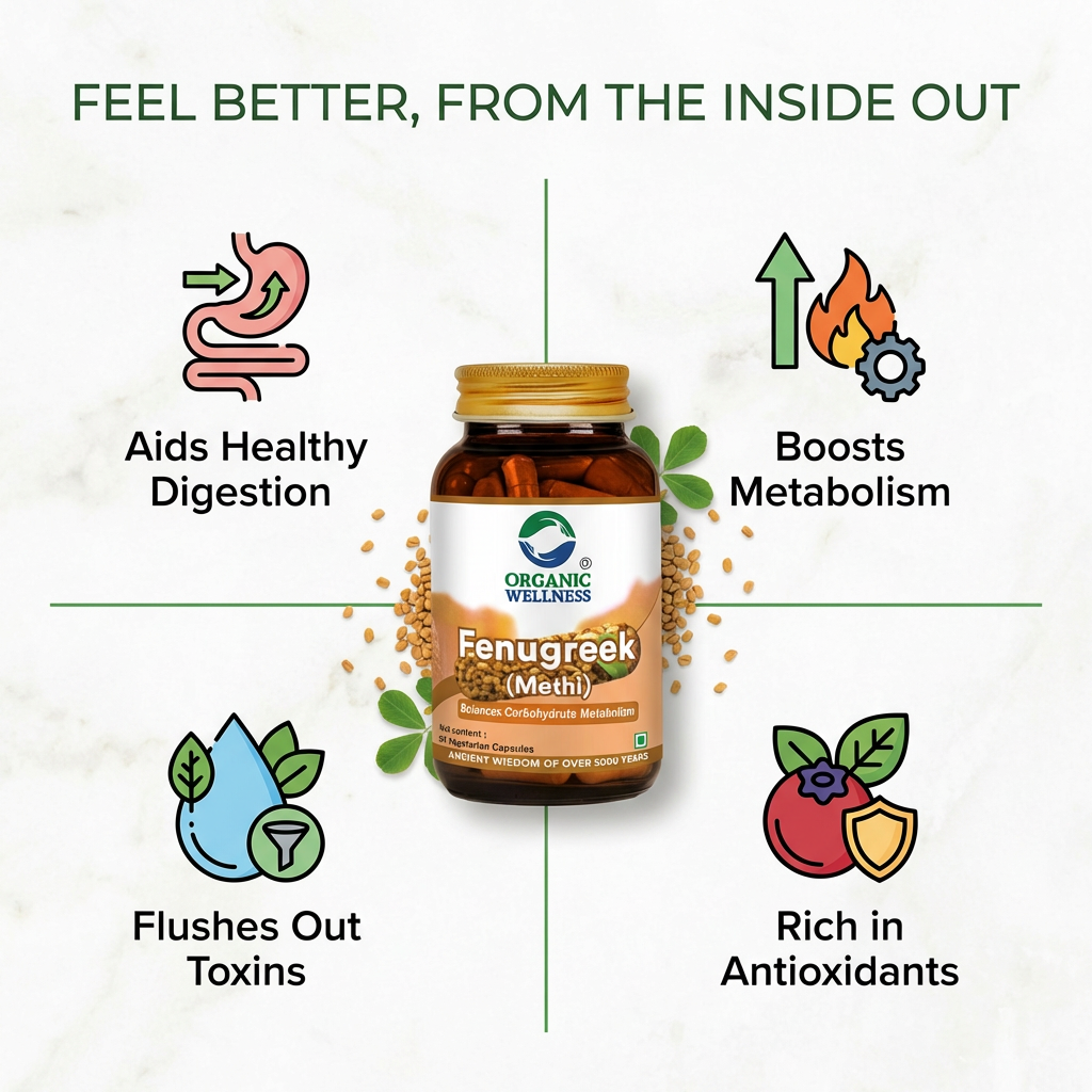 Organic Wellness Fenugreek (Methi) Capsules -  90 Vegetarian Capsules