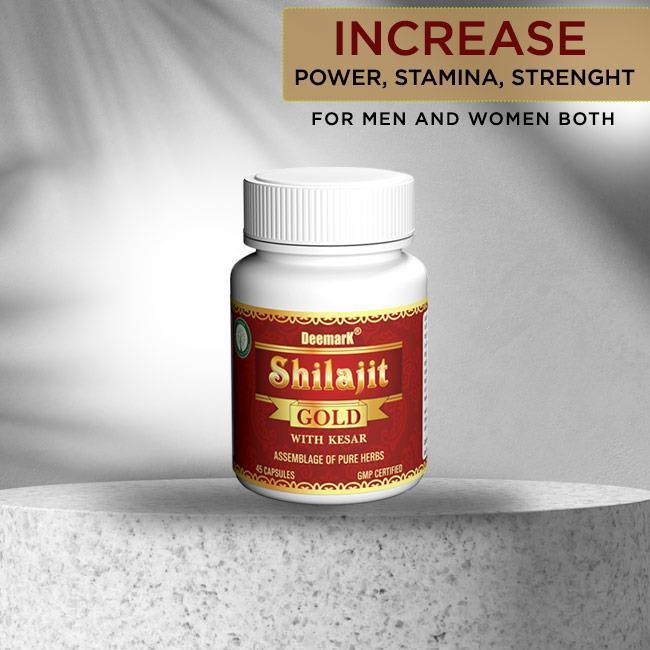 Deemark Shilajit Gold Capsule - Ayurvedic Health Supplement for Boosting Stamina & Power in Men and women - 45 Capsules