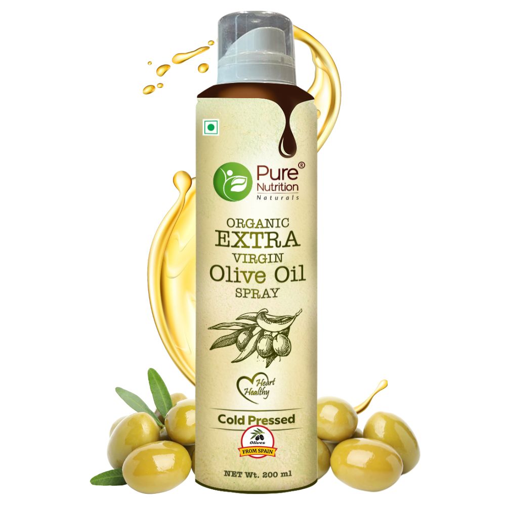 Pure Nutrition Olive Oil Cooking Spray 200ml | 100% Organic, Extra Virgin, Cold Pressed, Natural; Cook Healthy with 10X LESS Oil | Ideal for Dressing, Baking, Air-Frying | Good for Skin, Hair & Massage