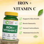 Pure Nutrition Iron + Vitamin C 400mg – 120 Veg Tablets for Men & Women | Supports Haemoglobin, Boosts Immunity, Improves Skin Health & Maintains Iron Levels | Energy & Vitality