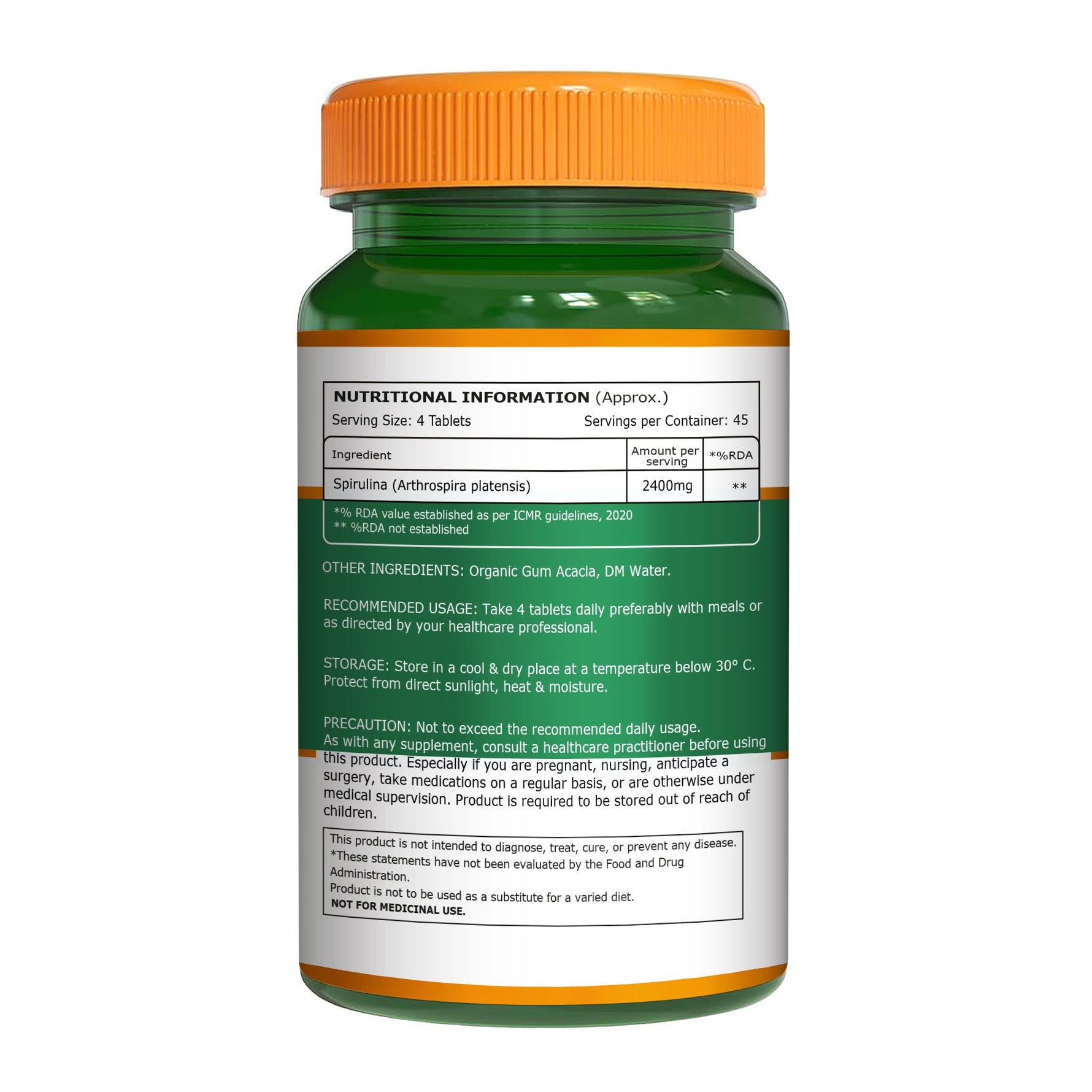 Pure Nutrition Organic Spirulina 2400mg (Per Serving), 180 Veg Tablets | Spirulina Powder Organic Tablets | Supports Healthy Skin & Boost Immunity | Support Weight Management & Detoxification