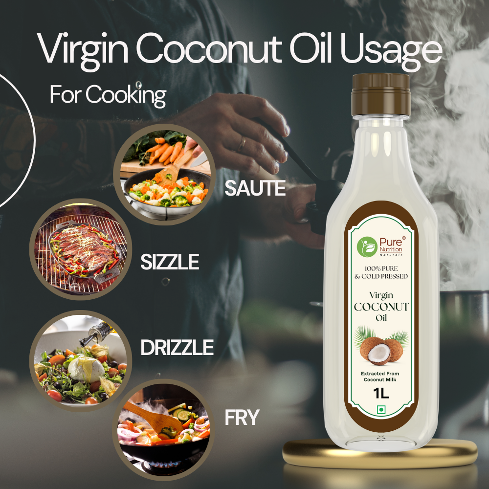 Pure Nutrition Cold-Pressed Virgin Coconut Oil - 1L | 100% Natural & Pure | Ideal for Cooking, Baby Massage, Hair & Skin Care | Supports Hair Growth & Skin Hydration