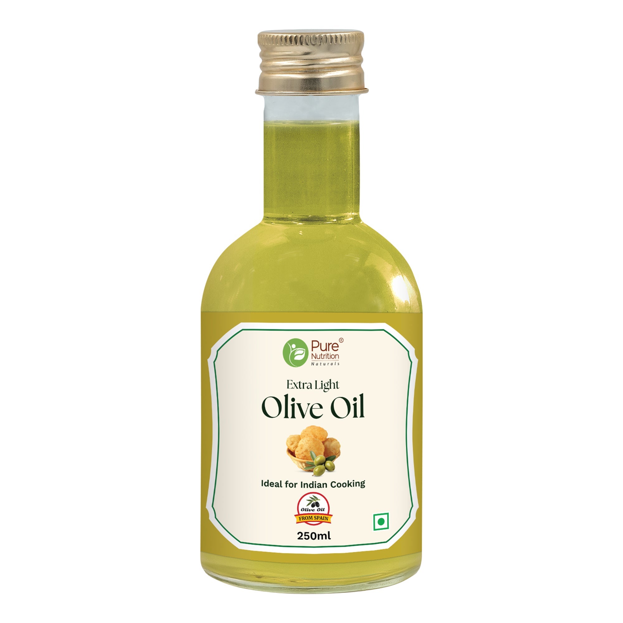 Pure Nutrition Extra Light Olive Oil - 250ml Pet Bottle | 100% Cold Pressed, Pure & Edible | Ideal for Deep Frying & Indian Cooking | Skin, Hair Care & Baby Massage | Imported from Spain