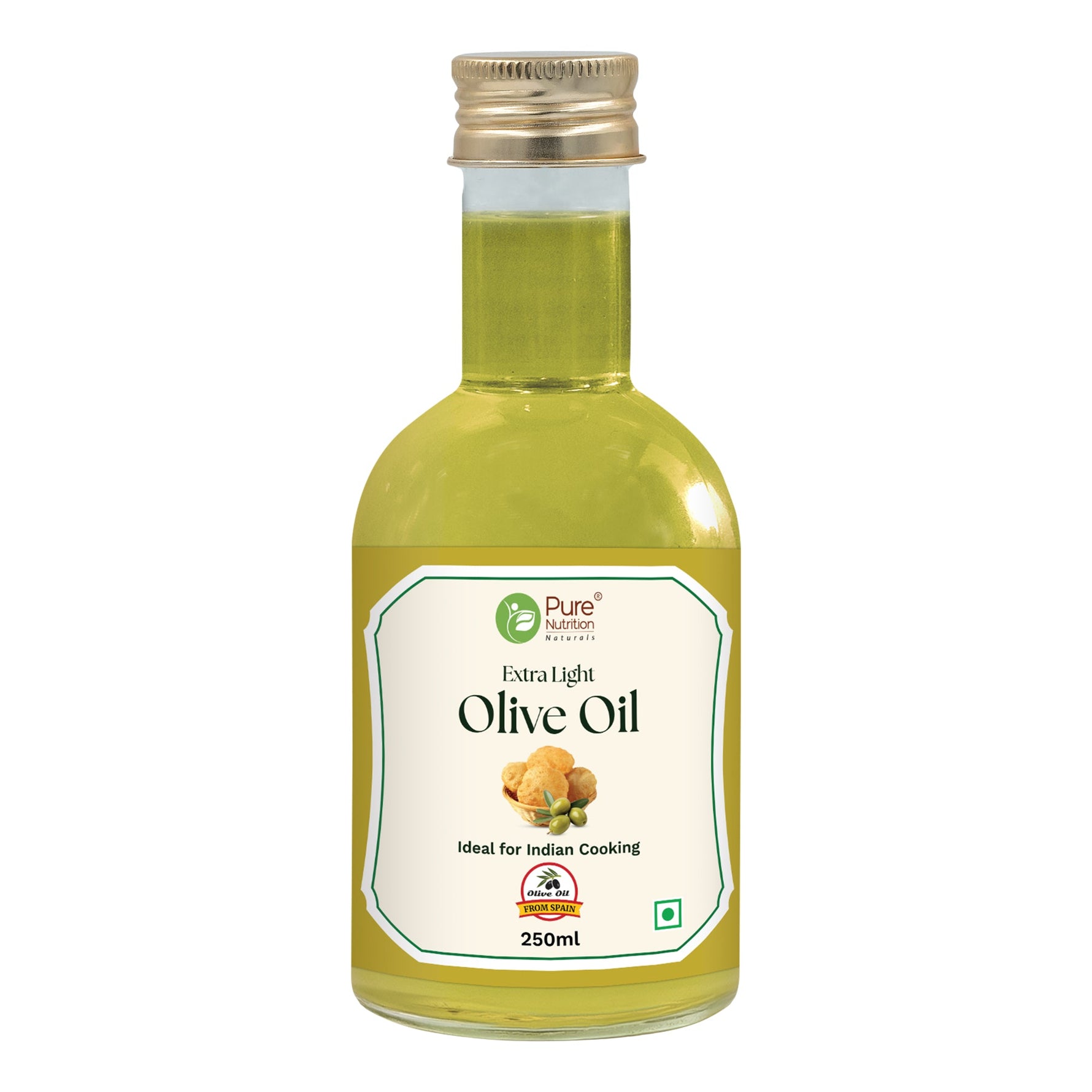 Pure Nutrition Extra Light Olive Oil - 250ml Pet Bottle | 100% Cold Pressed, Pure & Edible | Ideal for Deep Frying & Indian Cooking | Skin, Hair Care & Baby Massage | Imported from Spain