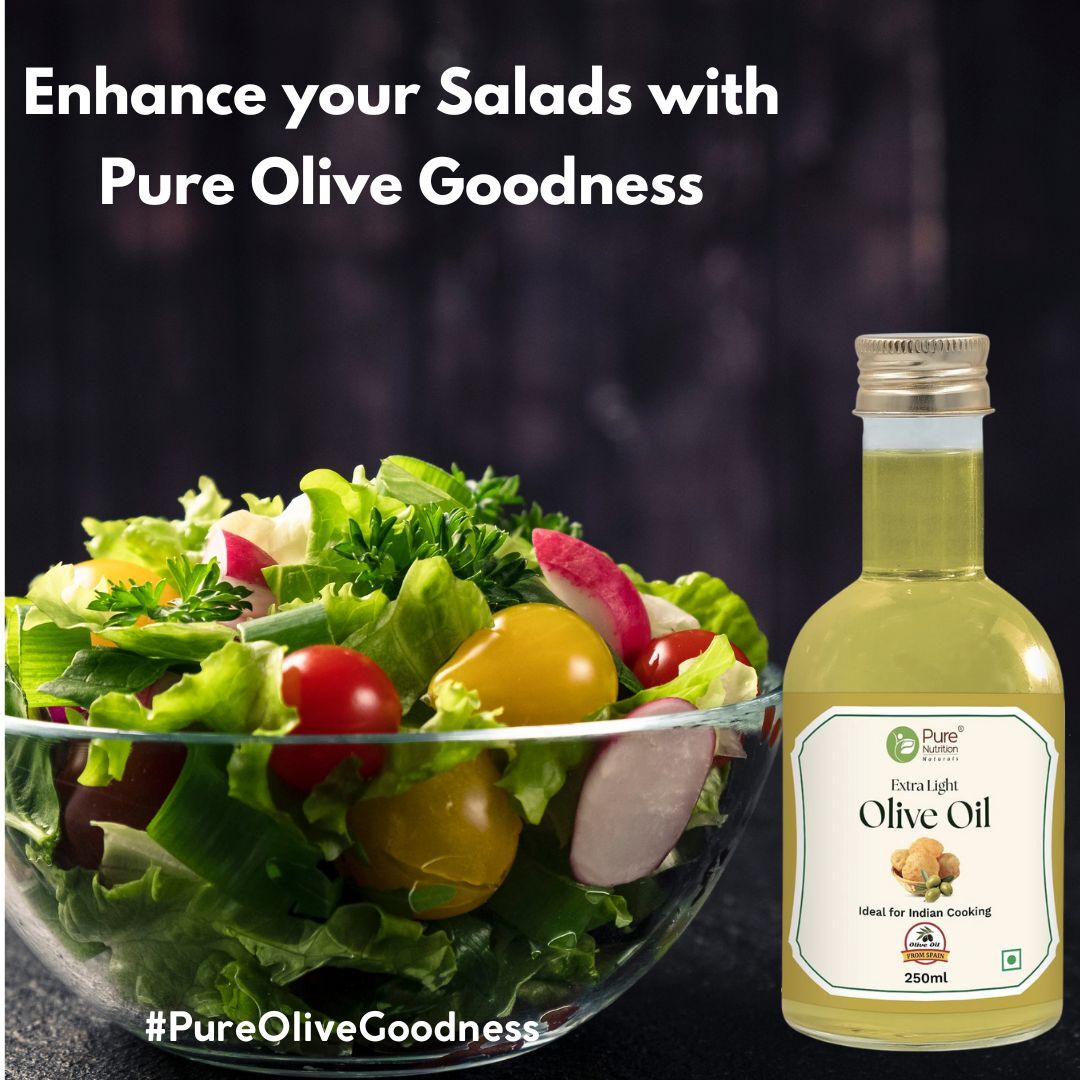 Pure Nutrition Extra Light Olive Oil - 250ml Pet Bottle | 100% Cold Pressed, Pure & Edible | Ideal for Deep Frying & Indian Cooking | Skin, Hair Care & Baby Massage | Imported from Spain