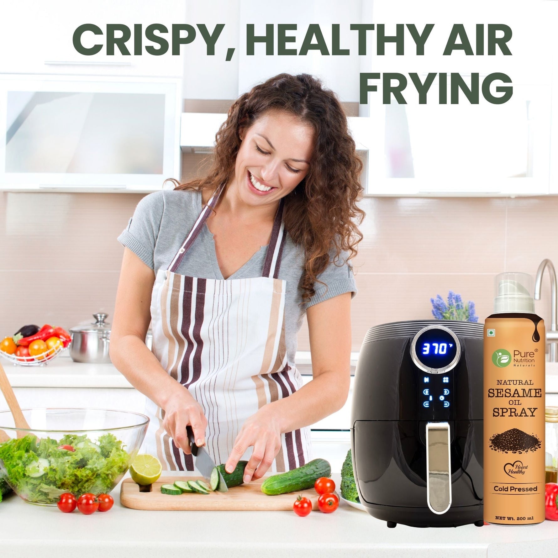 Pure Nutrition Black Sesame Oil Spray - 200ml | 100% Pure, Natural & Cold-Pressed | Cook Healthy with 10X Less Oil | Rich in Antioxidants & Nutrients | Ideal for Sautéing, Grilling & Salad Dressings | Heart-Healthy Oil