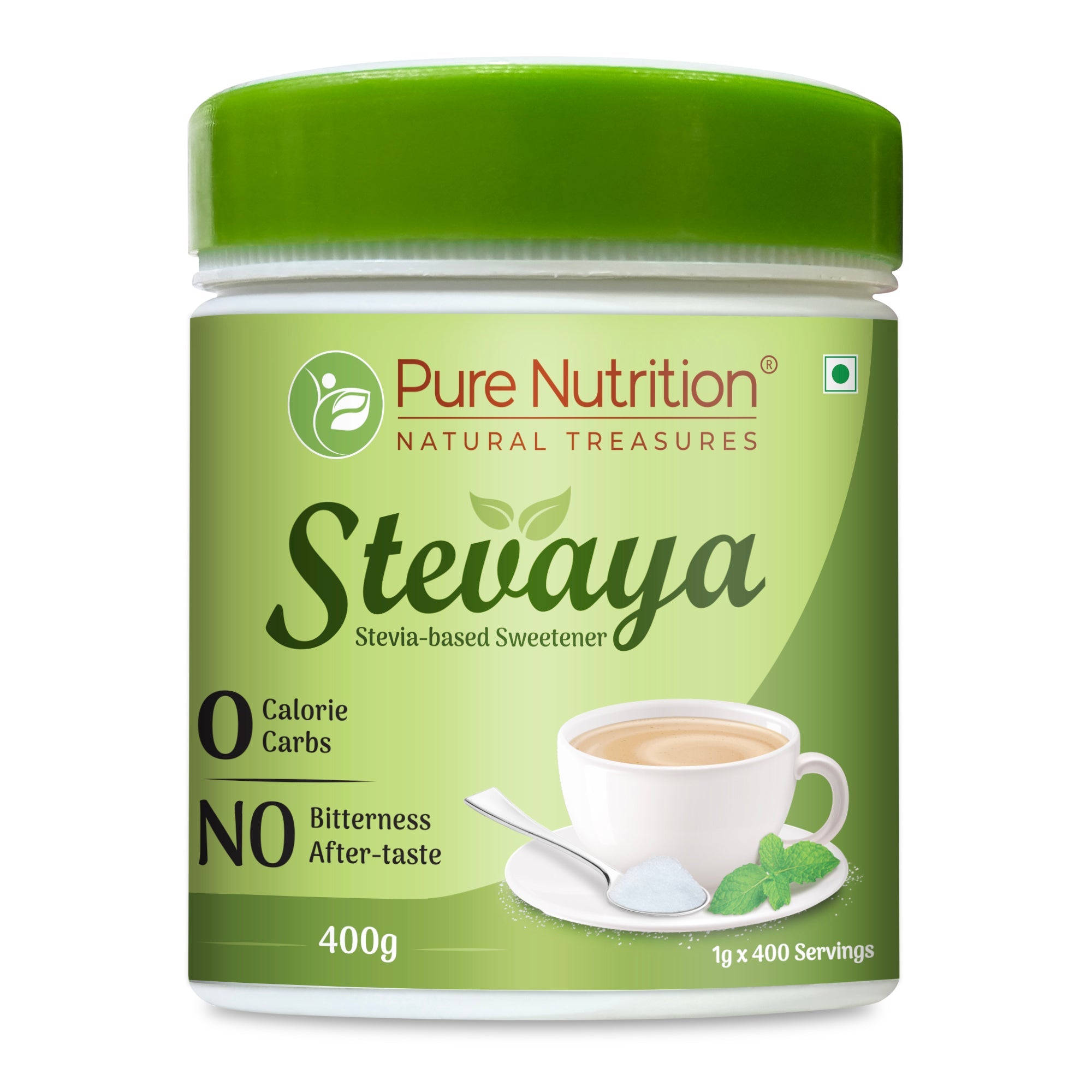 Pure Nutrition Stevia Powder, 400g | 100% Natural Organic Plant based Natural Zero Calorie Sweetener | Sugar Free Substitute for Diabetes | Perfect for Cooking, Baking & Beverages