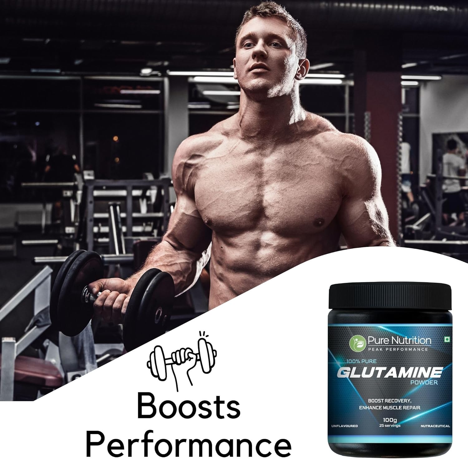 Pure nutrition Glutamine Powder 100g | Post Workout Supplement Amino Acid for Muscle Growth & Recovery | Unflavoured | 25mg serving