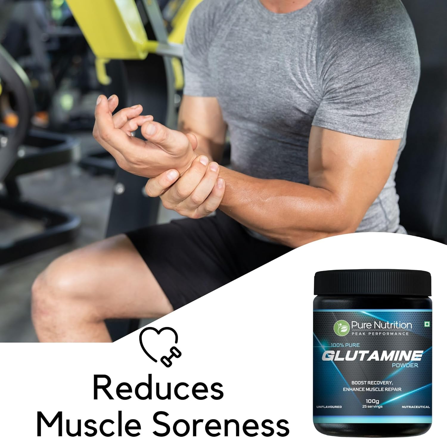 Pure nutrition Glutamine Powder 100g | Post Workout Supplement Amino Acid for Muscle Growth & Recovery | Unflavoured | 25mg serving