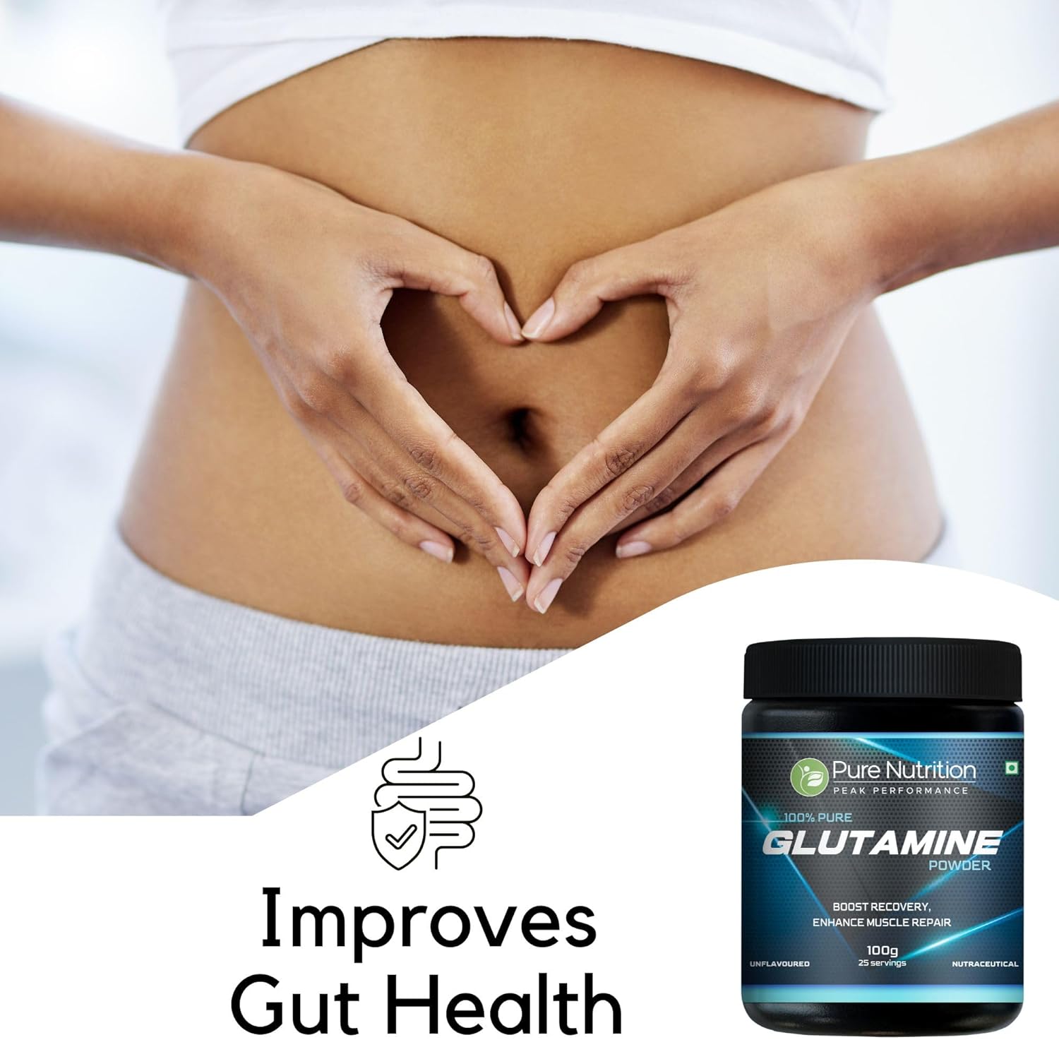 Pure nutrition Glutamine Powder 100g | Post Workout Supplement Amino Acid for Muscle Growth & Recovery | Unflavoured | 25mg serving