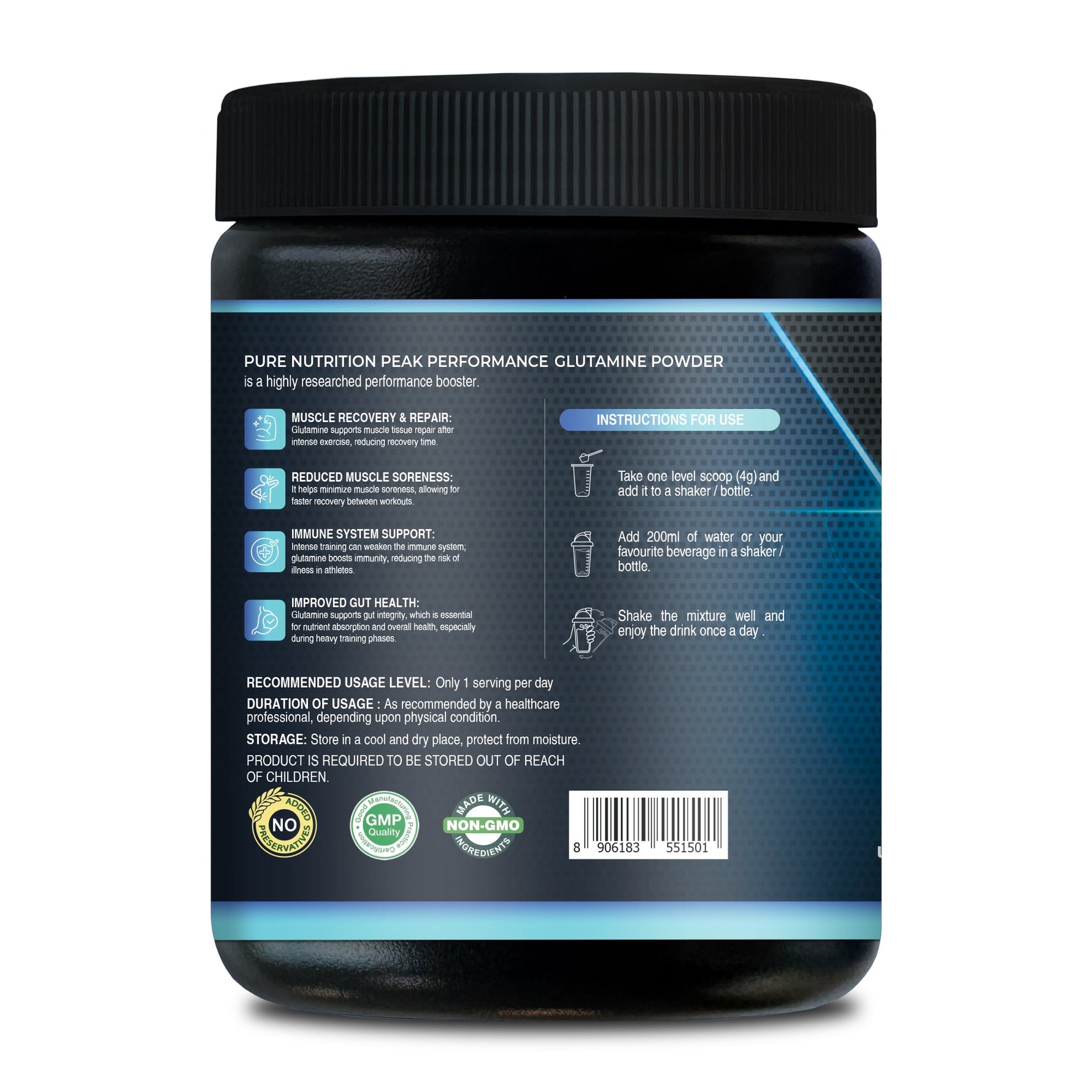 Pure nutrition Glutamine Powder 100g | Post Workout Supplement Amino Acid for Muscle Growth & Recovery | Unflavoured | 25mg serving