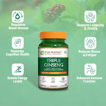 Pure Nutrition Triple Ginseng 700mg – 60 Capsules | Korean Red Panax Ginseng Supplement Extract for Men & Women | Supports Cognitive Function, Memory, Immunity | Korean, American & Siberian Blend