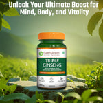 Pure Nutrition Triple Ginseng 700mg – 60 Capsules | Korean Red Panax Ginseng Supplement Extract for Men & Women | Supports Cognitive Function, Memory, Immunity | Korean, American & Siberian Blend