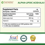 Pure Nutrition Alpha Lipoic Acid (ALA) 300mg - 60 Veg Capsules with Vitamin E | Powerful Antioxidant for Nerve & Heart Health | Supports Healthy Blood Sugar, Energy Metabolism & Cellular Protection