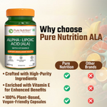 Pure Nutrition Alpha Lipoic Acid (ALA) 300mg - 60 Veg Capsules with Vitamin E | Powerful Antioxidant for Nerve & Heart Health | Supports Healthy Blood Sugar, Energy Metabolism & Cellular Protection