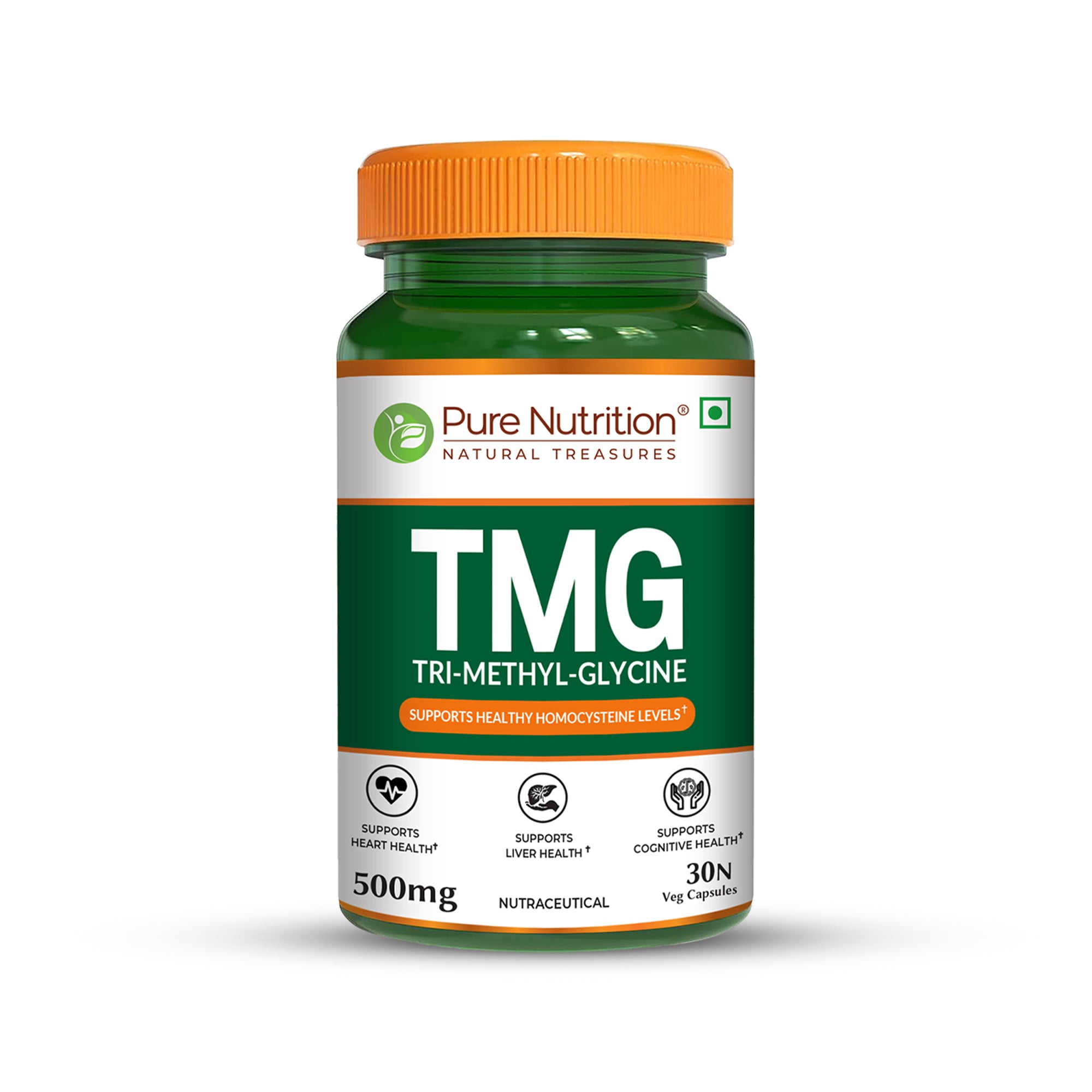 Pure Nutrition TMG 500mg (Trimethylglycine) Supplement – 30 Capsules | Supports Heart Health, Homocysteine Levels, Liver Function & Cognitive Health