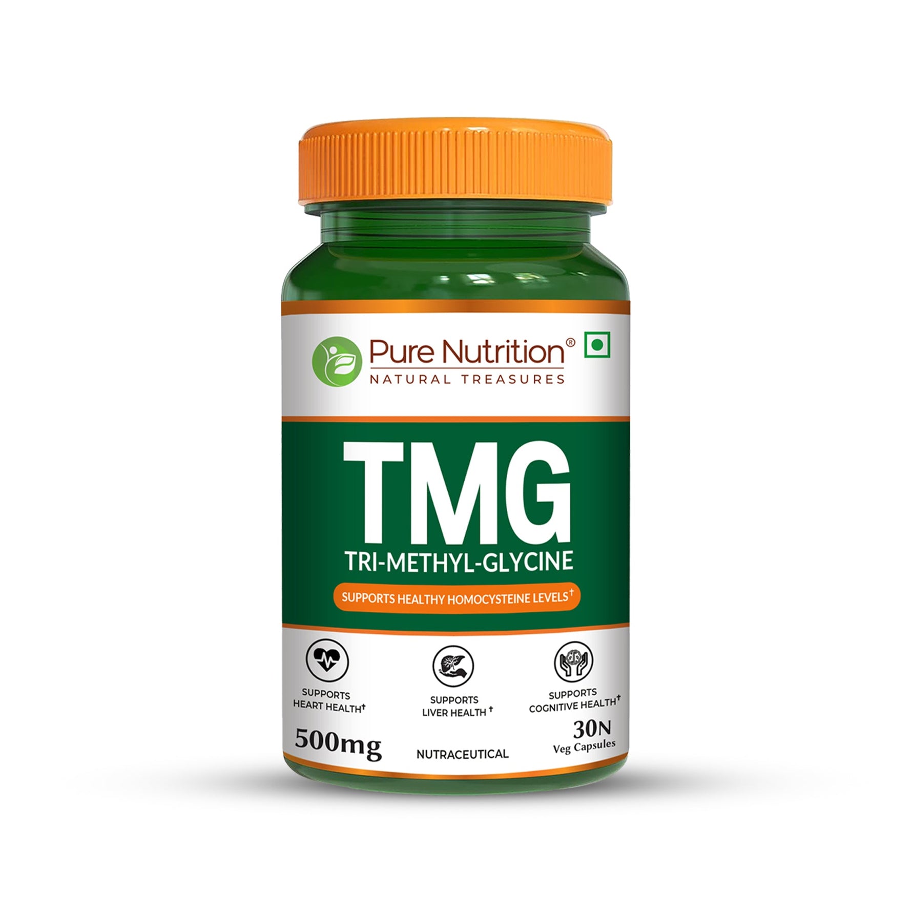 Pure Nutrition TMG 500mg (Trimethylglycine) Supplement – 30 Capsules | Supports Heart Health, Homocysteine Levels, Liver Function & Cognitive Health