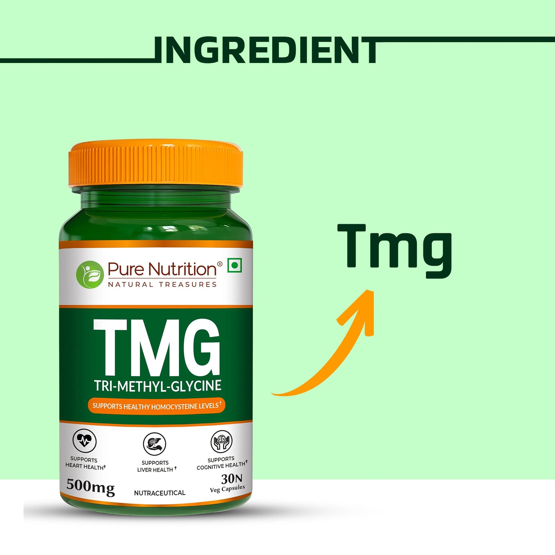 Pure Nutrition TMG 500mg (Trimethylglycine) Supplement – 30 Capsules | Supports Heart Health, Homocysteine Levels, Liver Function & Cognitive Health