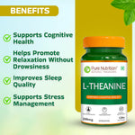 Pure Nutrition L-Theanine 200mg – 120 Veg Capsules | L Theanine Supplement | Supports Stress Relief, Anxiety Reduction & Cognitive Health | Promotes Relaxation & Brain Function
