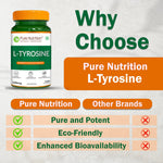 Pure Nutrition L Tyrosine (500mg), 120 Veg Capsules | Supports Cognitive Health, Memory, Focus & Brain Function | Reduces Stress & Fatigue | Promotes Thyroid Health