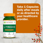 Pure Nutrition L Tyrosine (500mg), 120 Veg Capsules | Supports Cognitive Health, Memory, Focus & Brain Function | Reduces Stress & Fatigue | Promotes Thyroid Health