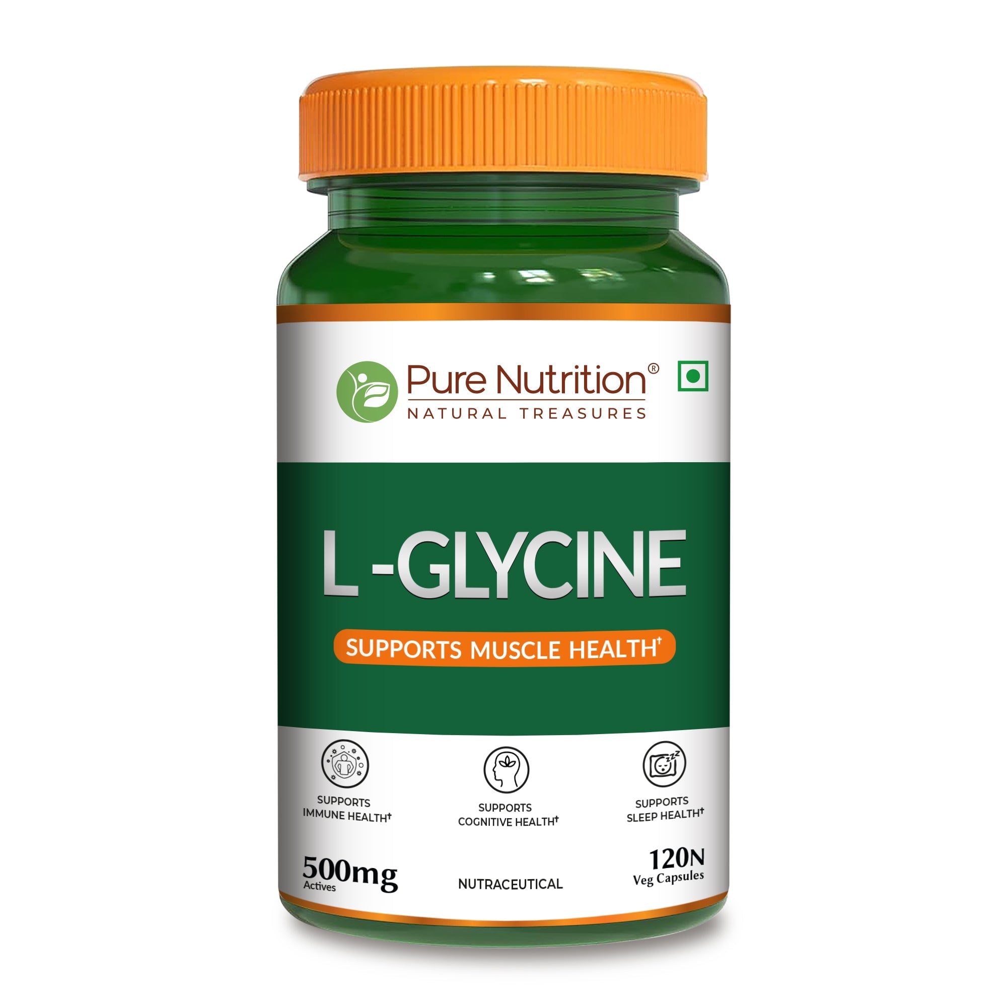 Pure Nutrition L Glycine Supplement (500mg) 120 veg Capsules | Supports Muscle Health, Brain & Sleep Health | Support Strong Immune System & Cellular Health