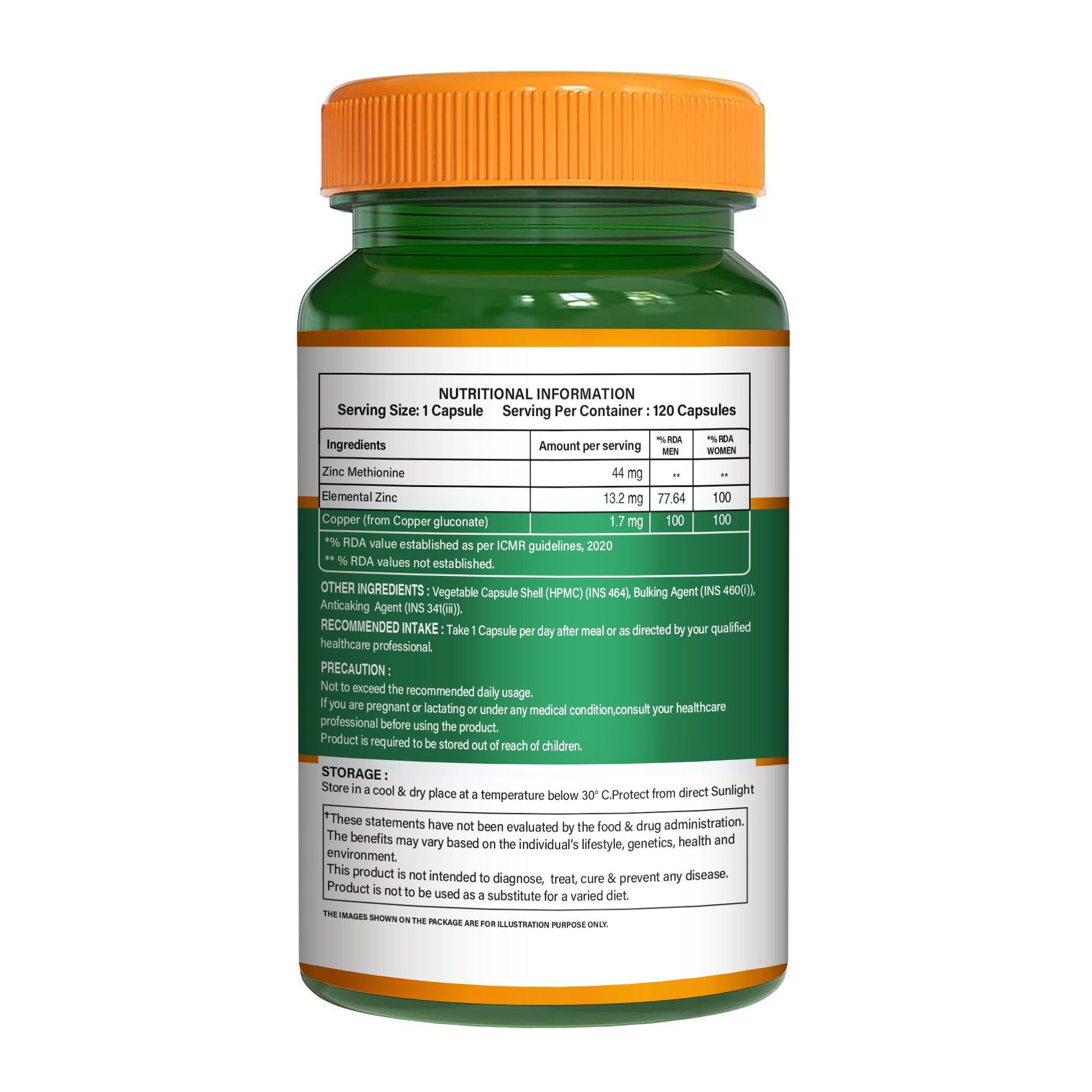 Pure Nutrition Zinc Methionine + Copper (45.7mg) – 120 Veg Capsules | High Absorption Zinc Supplement | Supports Immunity, Heart + Skin Health | Antioxidant + Cellular Protection | For Men & Women