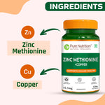 Pure Nutrition Zinc Methionine + Copper (45.7mg) – 120 Veg Capsules | High Absorption Zinc Supplement | Supports Immunity, Heart + Skin Health | Antioxidant + Cellular Protection | For Men & Women