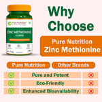 Pure Nutrition Zinc Methionine + Copper (45.7mg) – 120 Veg Capsules | High Absorption Zinc Supplement | Supports Immunity, Heart + Skin Health | Antioxidant + Cellular Protection | For Men & Women