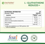 Pure Nutrition Reduced L-Glutathione 60 Veg Capsules | With Hyaluronic Acid, Vitamin E & Biotin | Skin Health, Antioxidant Support, Detox & Skin Brightening | For Men & Women