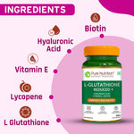 Pure Nutrition Reduced L-Glutathione 60 Veg Capsules | With Hyaluronic Acid, Vitamin E & Biotin | Skin Health, Antioxidant Support, Detox & Skin Brightening | For Men & Women