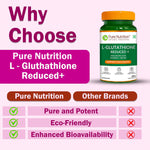 Pure Nutrition Reduced L-Glutathione 60 Veg Capsules | With Hyaluronic Acid, Vitamin E & Biotin | Skin Health, Antioxidant Support, Detox & Skin Brightening | For Men & Women