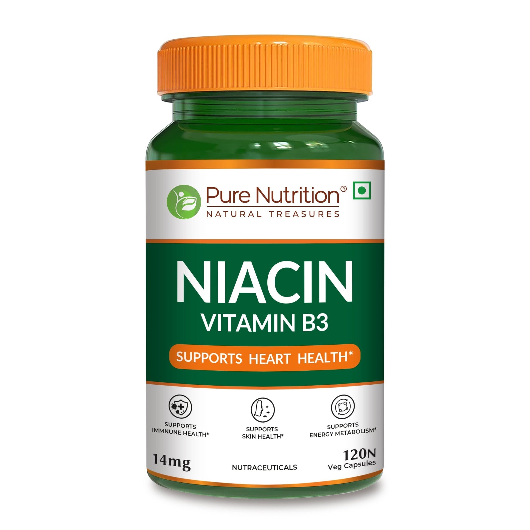 Pure Nutrition Niacin Vitamin B3 (14 mg) – 120 Veg Capsules | Supports Immune Function, Cellular Energy, Skin Health & Energy Metabolism