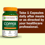 Pure Nutrition Copper (1700mcg) Supplement with Green Tea Extract, 120 Veg Capsules | Support Connective Tissues, Brain Health, Boost Immunity | For Men & Women