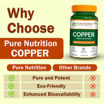 Pure Nutrition Copper (1700mcg) Supplement with Green Tea Extract, 120 Veg Capsules | Support Connective Tissues, Brain Health, Boost Immunity | For Men & Women