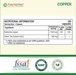 Pure Nutrition Copper (1700mcg) Supplement with Green Tea Extract, 120 Veg Capsules | Support Connective Tissues, Brain Health, Boost Immunity | For Men & Women